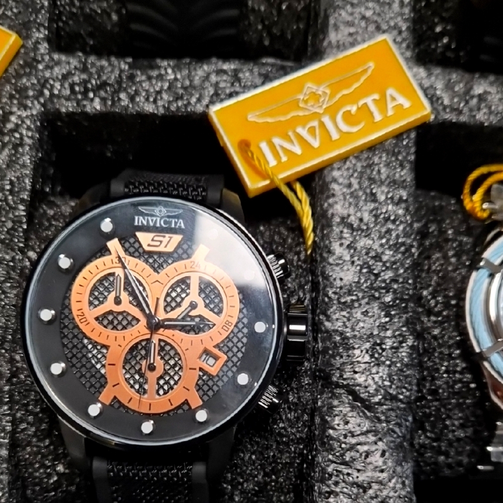 Invicta S1 Rally 19625 – 48 mm Chronograph, Black & Rose-Gold, Nylon/Polyurethan